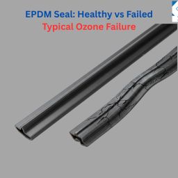 EPDM rubber seal cross-section showing common failure modes including surface cracking, heat damage, and chemical swelling in industrial applications